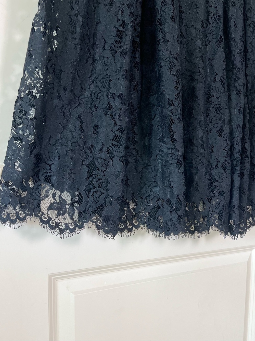 Vintage Cristina Maxx Black Lace Maxi Skirt Side Slit Lined Scallop Trim Large - Picture 10 of 11